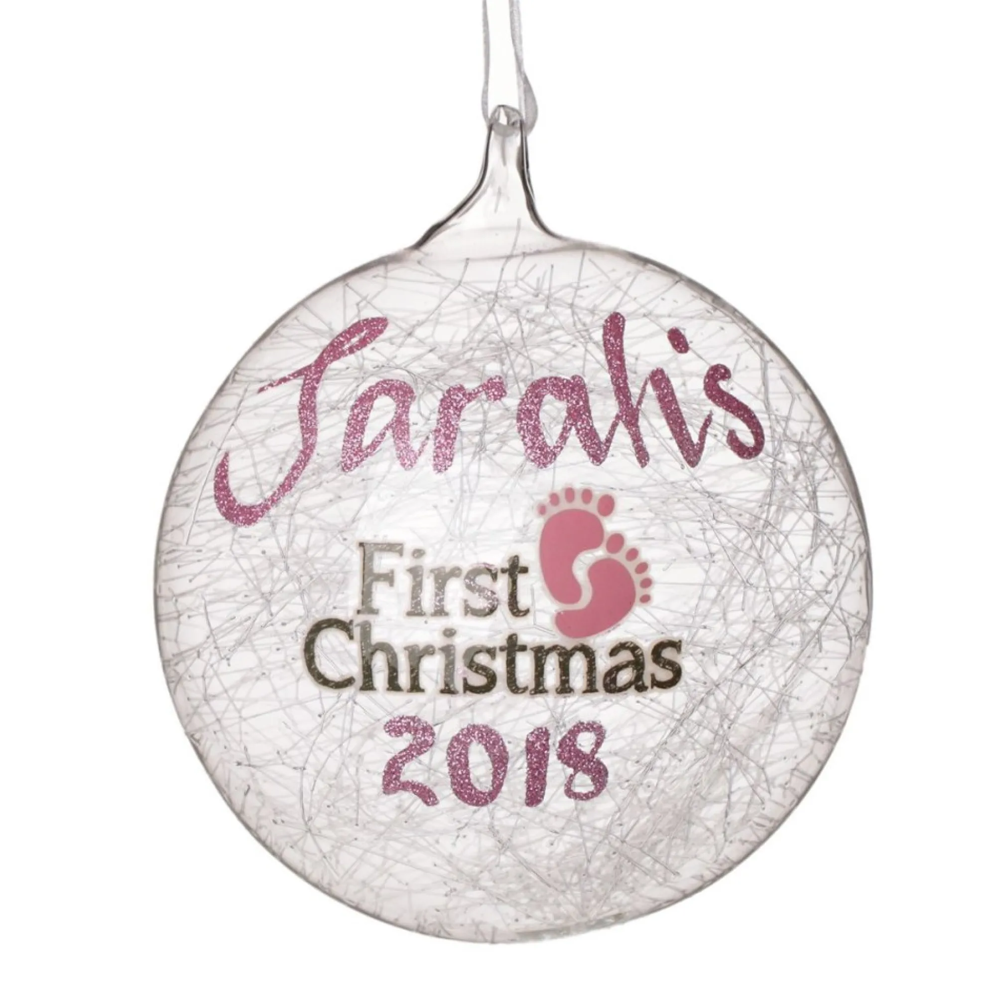 Icicle Glass Personalised Christmas Bauble - Pink First Christmas Flash Sale