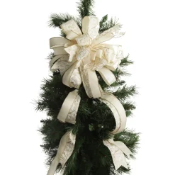 Ivory and Gold Glitter Deluxe Tree Topper Bow with Streamers Clearance