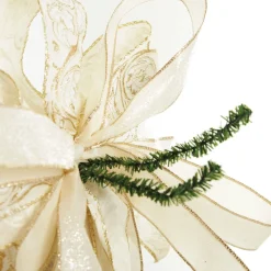 Ivory and Gold Glitter Deluxe Tree Topper Bow with Streamers Clearance