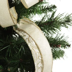 Ivory and Gold Glitter Deluxe Tree Topper Bow with Streamers Clearance