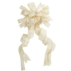 Ivory and Gold Glitter Deluxe Tree Topper Bow with Streamers Clearance