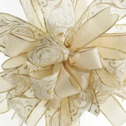 Ivory and Gold Glitter Deluxe Tree Topper Bow with Streamers Clearance