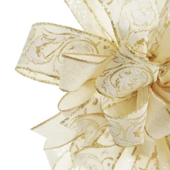Ivory and Gold Glitter Deluxe Tree Topper Bow with Streamers Clearance
