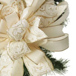 Ivory and Gold Glitter Deluxe Tree Topper Bow with Streamers Clearance