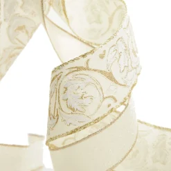 Ivory and Gold Glitter Deluxe Tree Topper Bow with Streamers Clearance