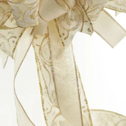 Ivory and Gold Glitter Deluxe Tree Topper Bow with Streamers Clearance