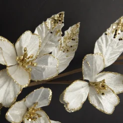 Ivory Flower Blossom Stem with Gold Glitter Discount