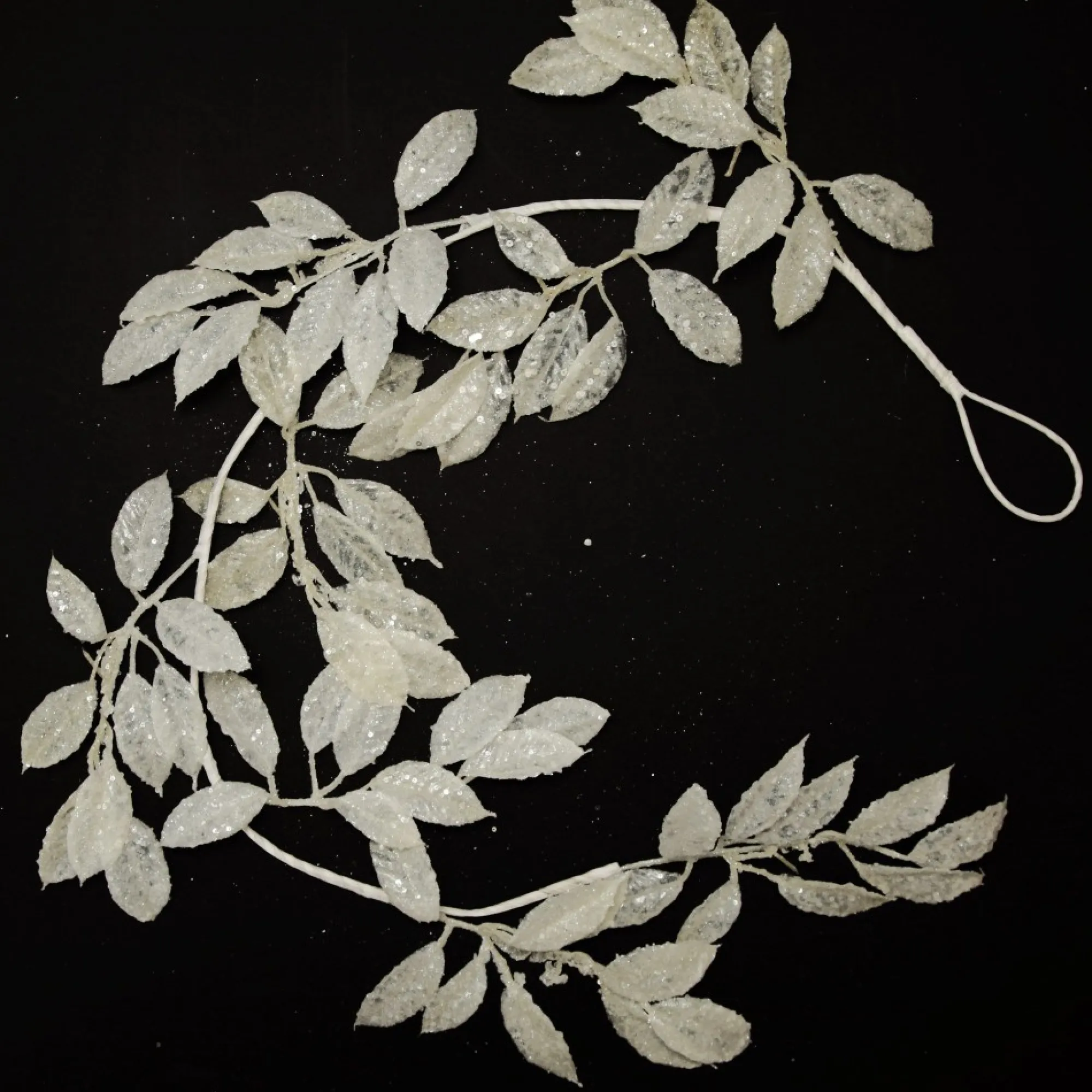 Ivory Leaf Christmas Garland with Sequins Flash Sale
