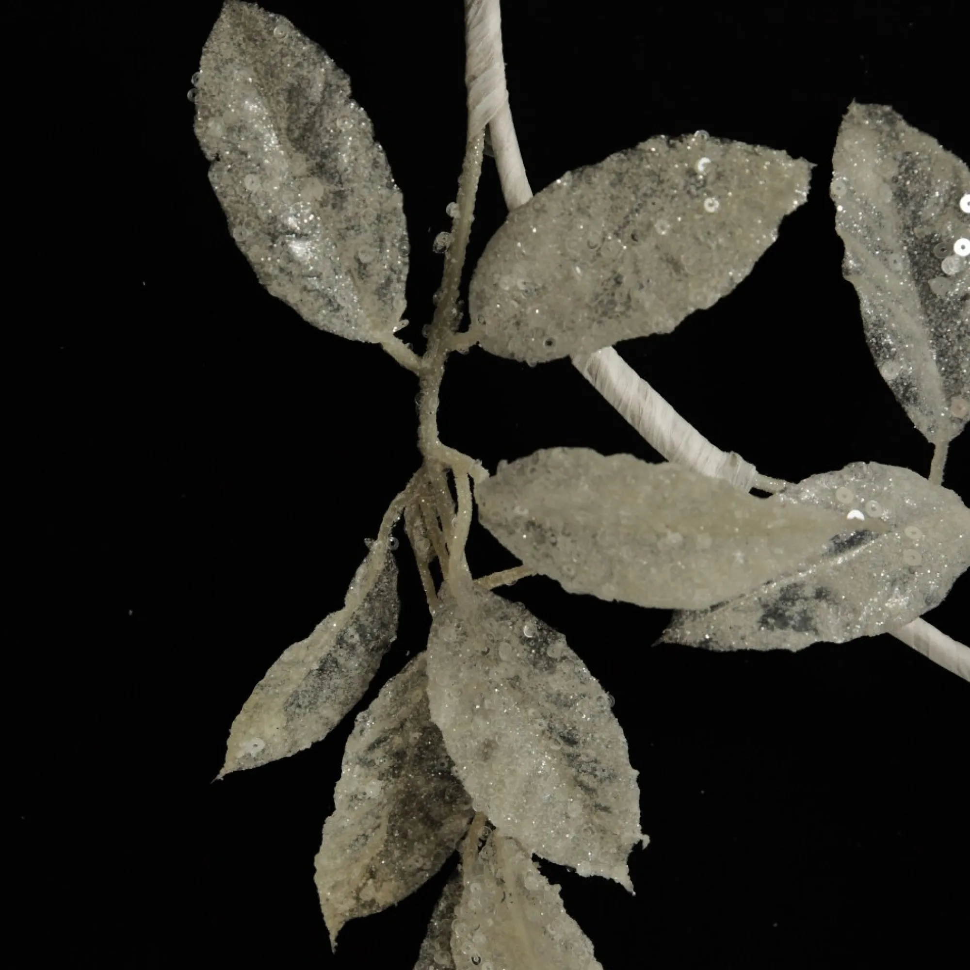 Ivory Leaf Christmas Garland with Sequins Flash Sale