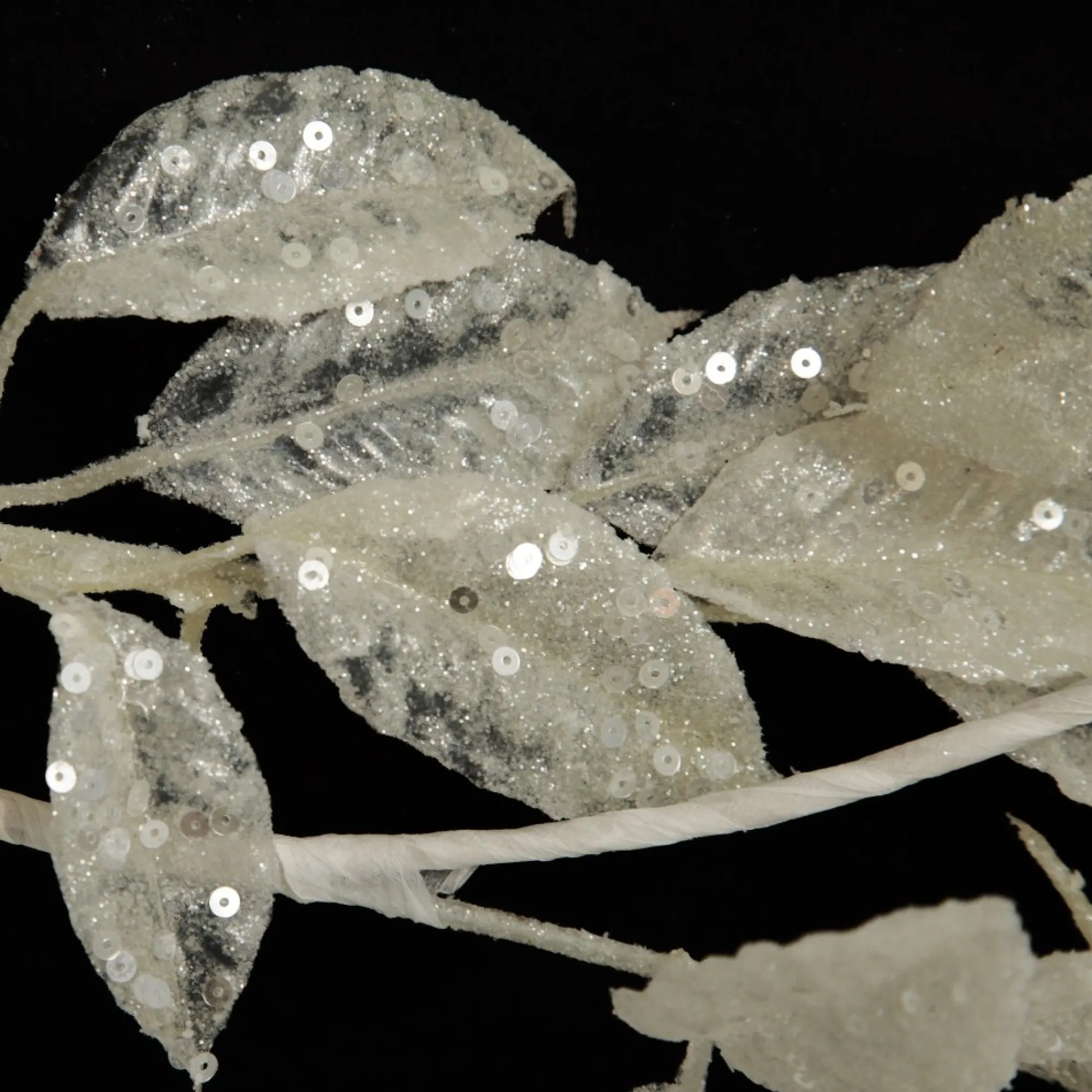 Ivory Leaf Christmas Garland with Sequins Flash Sale