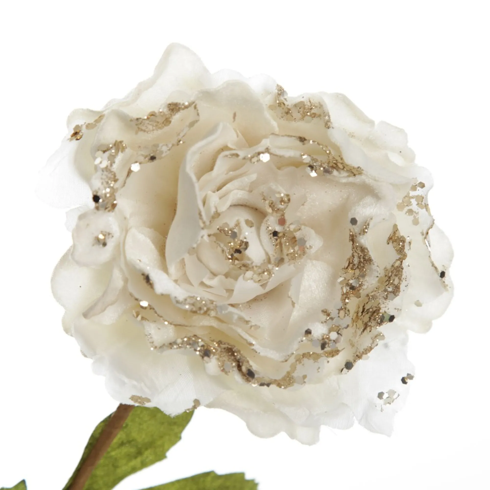 Ivory Peony Flower Stem with Green Leaves Store