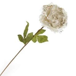 Ivory Peony Flower Stem with Green Leaves Store