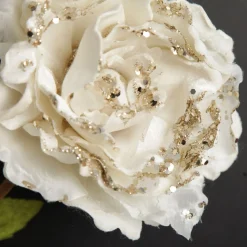 Ivory Peony Flower Stem with Green Leaves Store