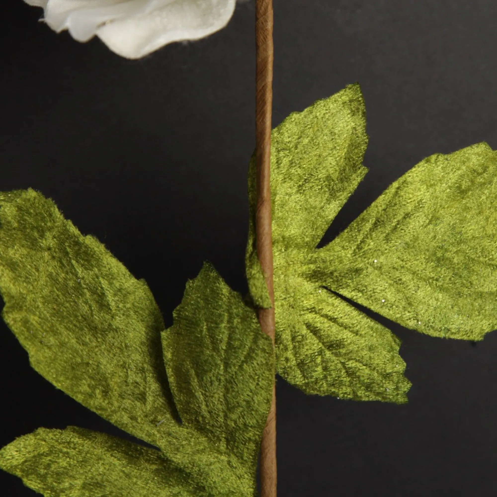 Ivory Peony Flower Stem with Green Leaves Store