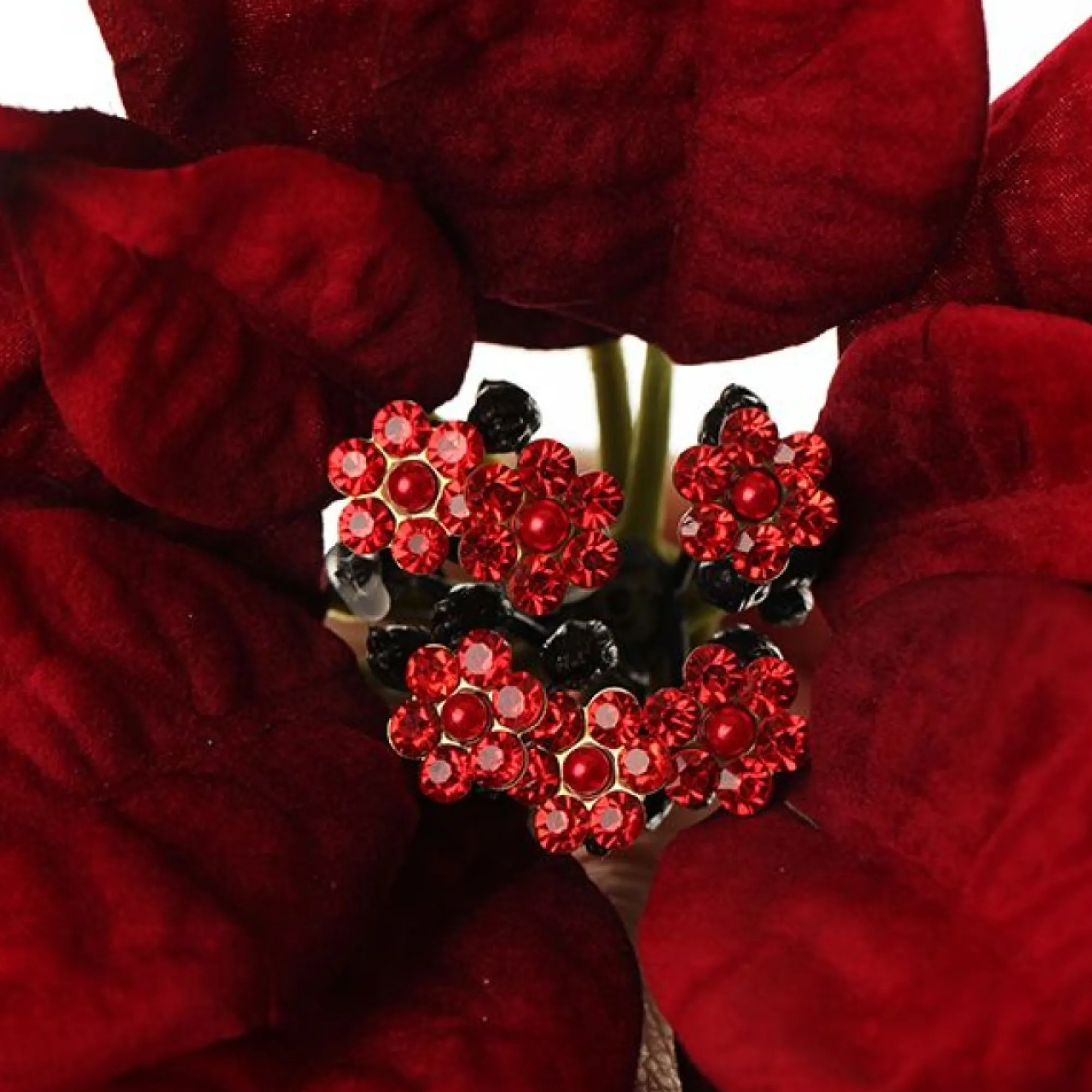 Jewelled Red Poinsettia Flower Pick - Medium Outlet