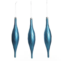 Large Blue Christmas Long Drop Decoration - Set of 3 Discount