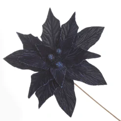 Large Blue Poinsettia Flower Stem with Glitter Trim Sale