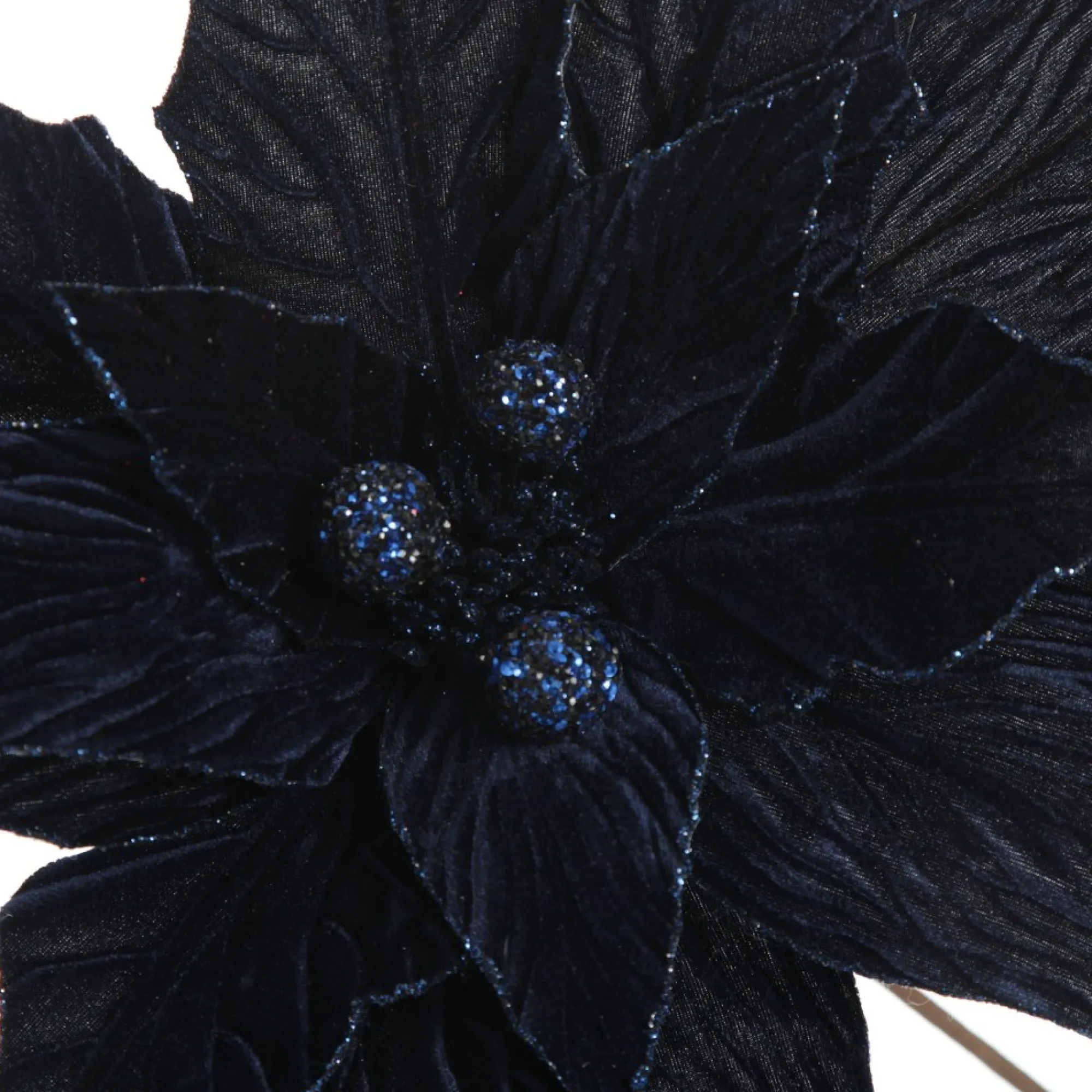 Large Blue Poinsettia Flower Stem with Glitter Trim Sale