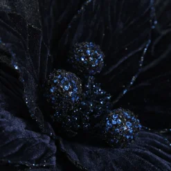 Large Blue Poinsettia Flower Stem with Glitter Trim Sale