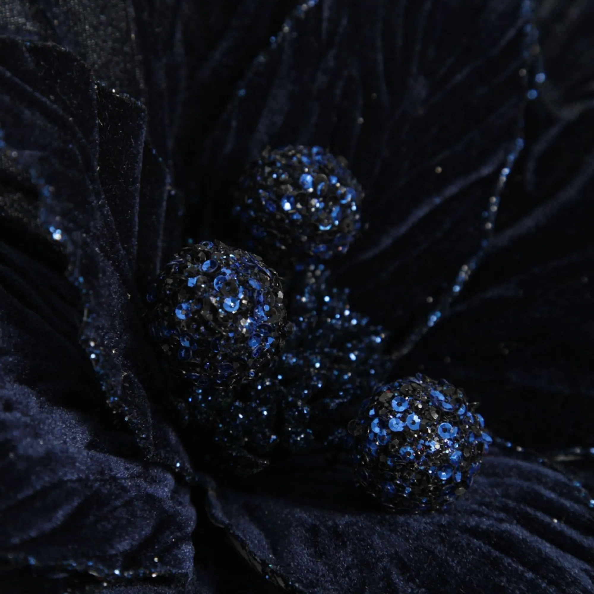 Large Blue Poinsettia Flower Stem with Glitter Trim Sale