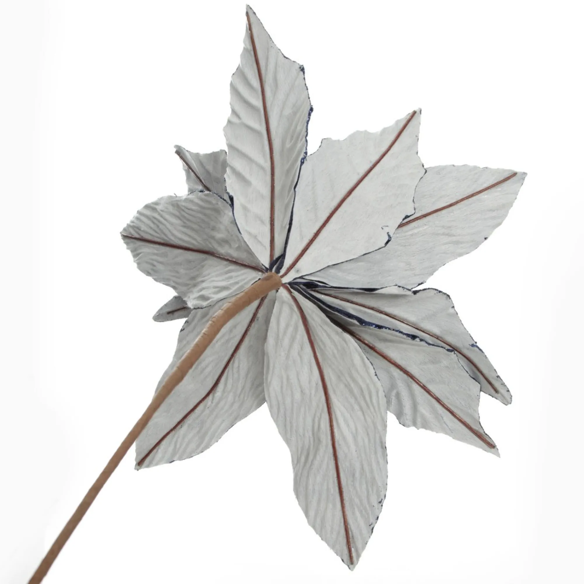 Large Blue Poinsettia Flower Stem with Glitter Trim Sale