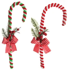 Large Chenille Stick Christmas Candy Cane with Pine and Berries - Set of 2 Outlet