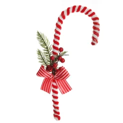 Large Chenille Stick Christmas Candy Cane with Pine and Berries - Set of 2 Outlet
