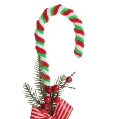 Large Chenille Stick Christmas Candy Cane with Pine and Berries - Set of 2 Outlet