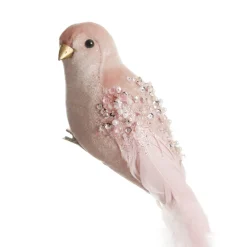 Large Elegant Pink Velvet Bird with Sequins and Feather Tail Store