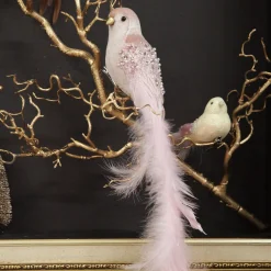 Large Elegant Pink Velvet Bird with Sequins and Feather Tail Store