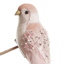 Large Elegant Pink Velvet Bird with Sequins and Feather Tail Store