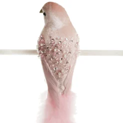Large Elegant Pink Velvet Bird with Sequins and Feather Tail Store