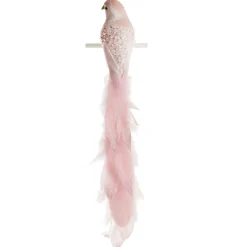 Large Elegant Pink Velvet Bird with Sequins and Feather Tail Store