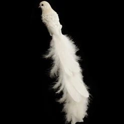 Large Elegant White Bird with Sequins and Feather Tail Flash Sale