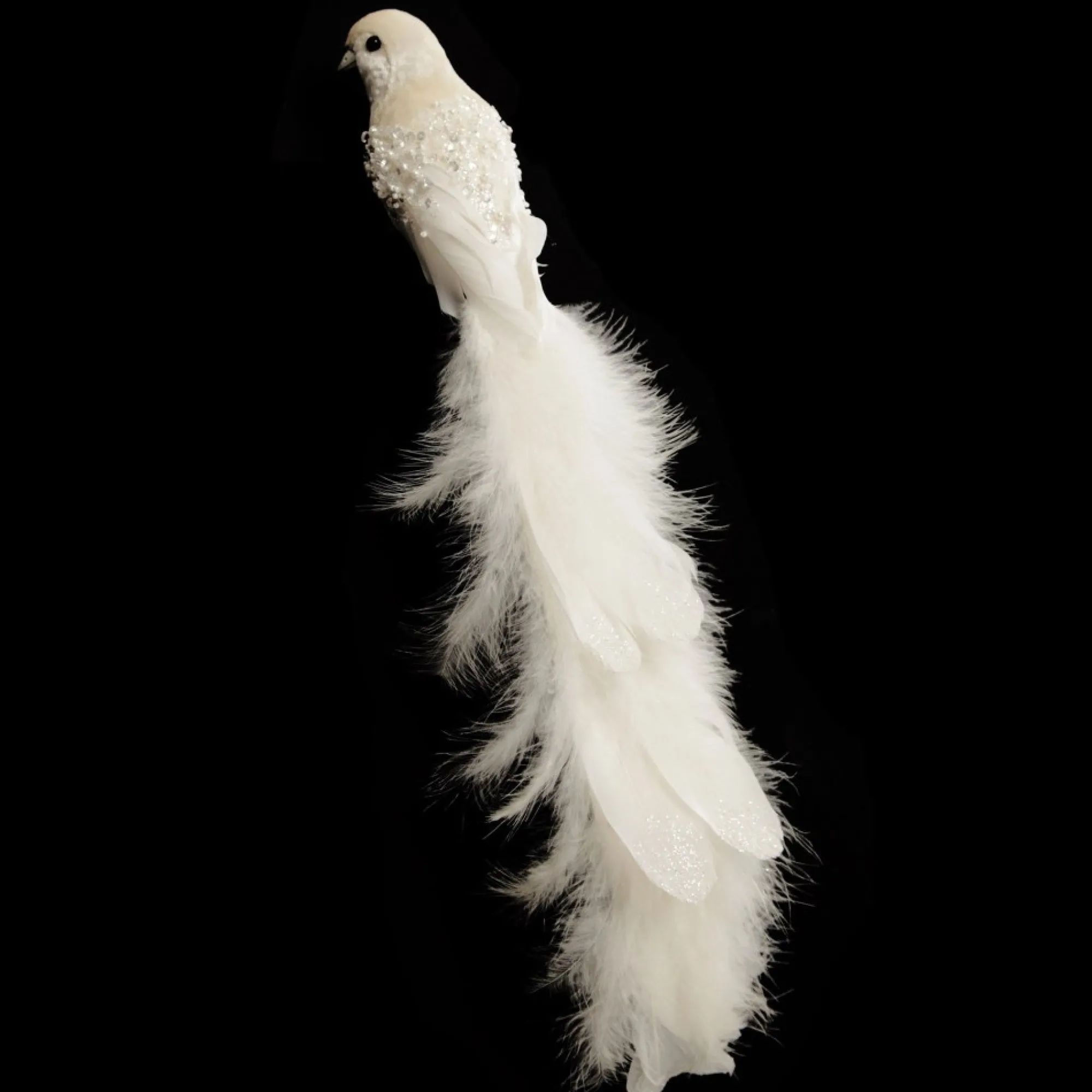 Large Elegant White Bird with Sequins and Feather Tail Flash Sale