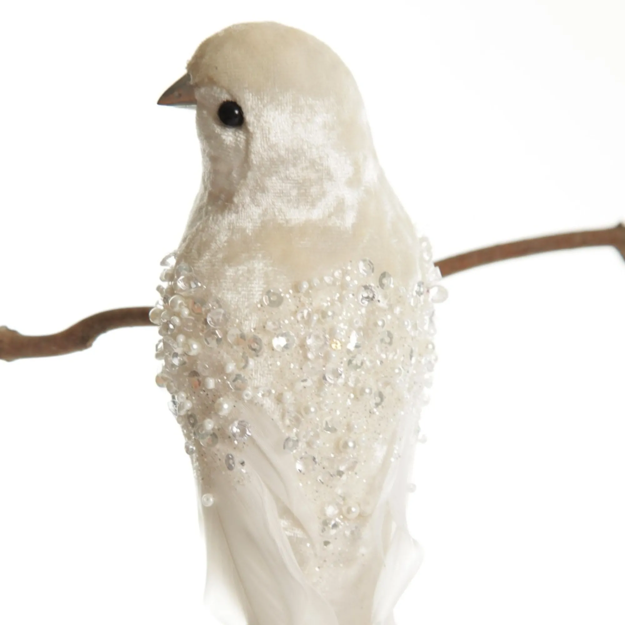 Large Elegant White Bird with Sequins and Feather Tail Flash Sale