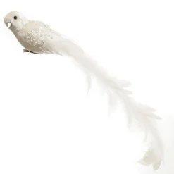 Large Elegant White Bird with Sequins and Feather Tail Flash Sale