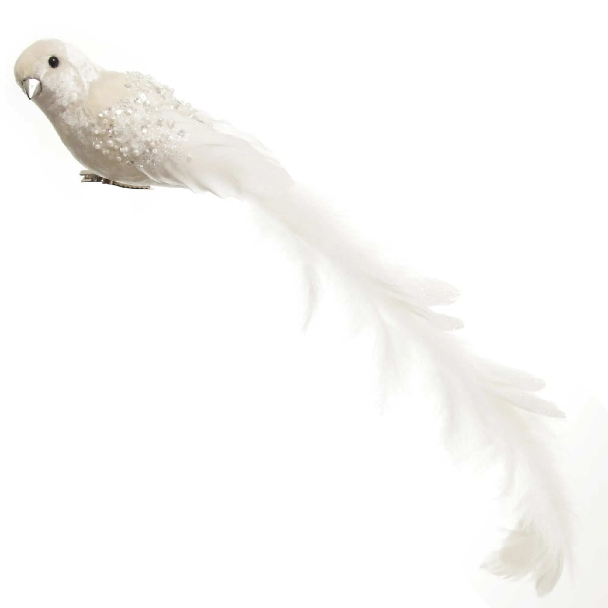 Large Elegant White Bird with Sequins and Feather Tail Flash Sale