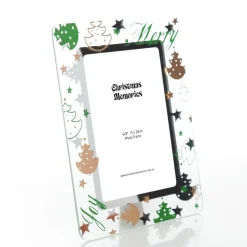 Large Glass Christmas Photo Frame - Gold and Green Trees Fashion