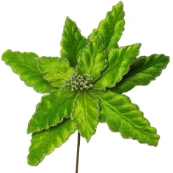 Large Green Poinsettia Flower Pick with Green Glitter Trim New