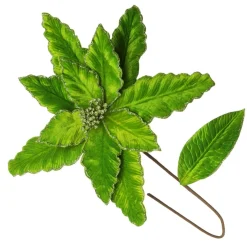 Large Green Poinsettia Flower Pick with Green Glitter Trim New