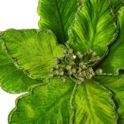 Large Green Poinsettia Flower Pick with Green Glitter Trim New
