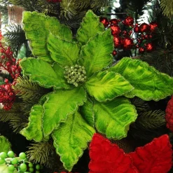 Large Green Poinsettia Flower Pick with Green Glitter Trim New