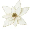 Large Ivory Poinsettia Flower Pick with Gold Glitter Trim Best