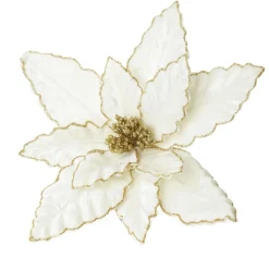Large Ivory Poinsettia Flower Pick with Gold Glitter Trim Best
