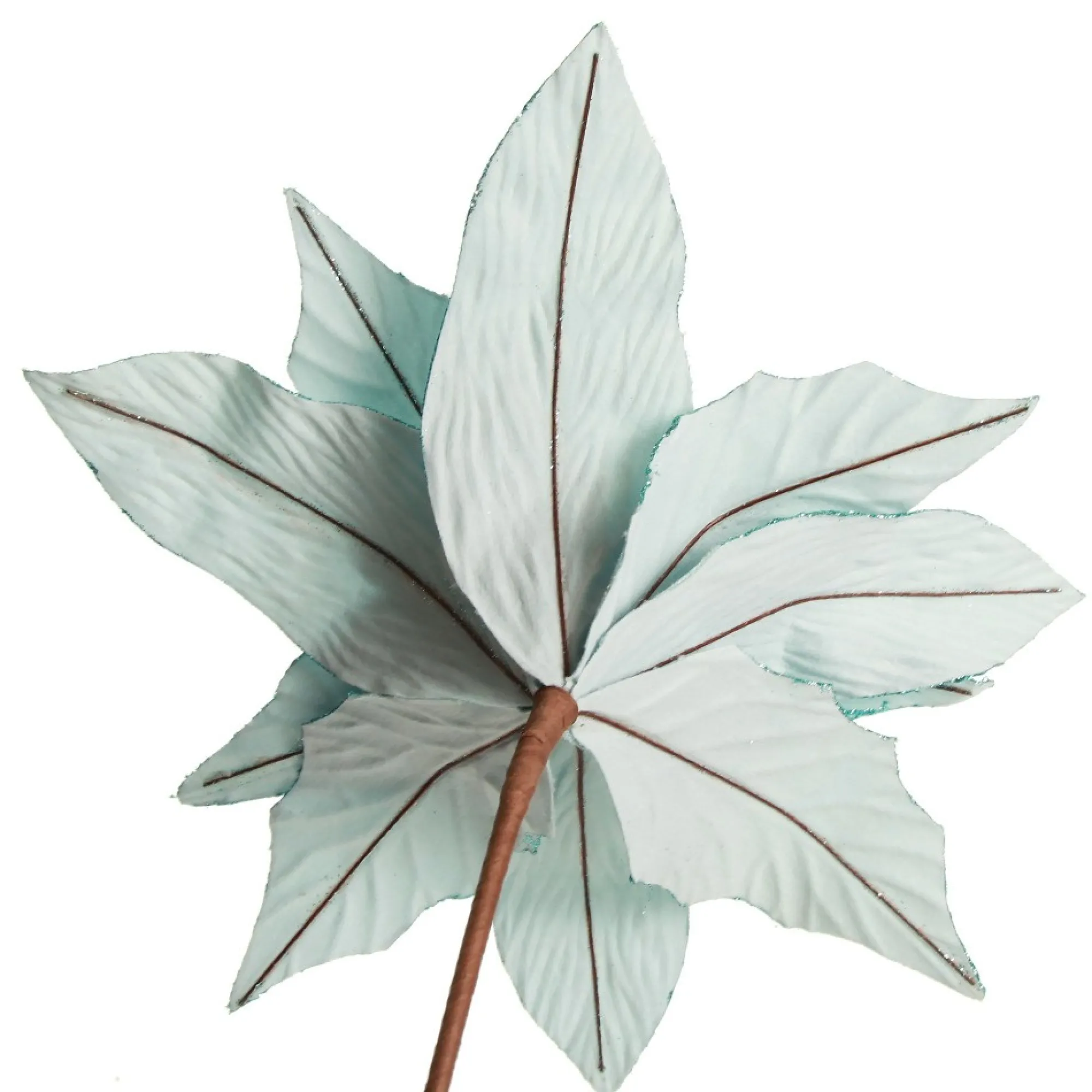 Large Pale Blue Poinsettia Flower Stem with Glitter Trim Cheap