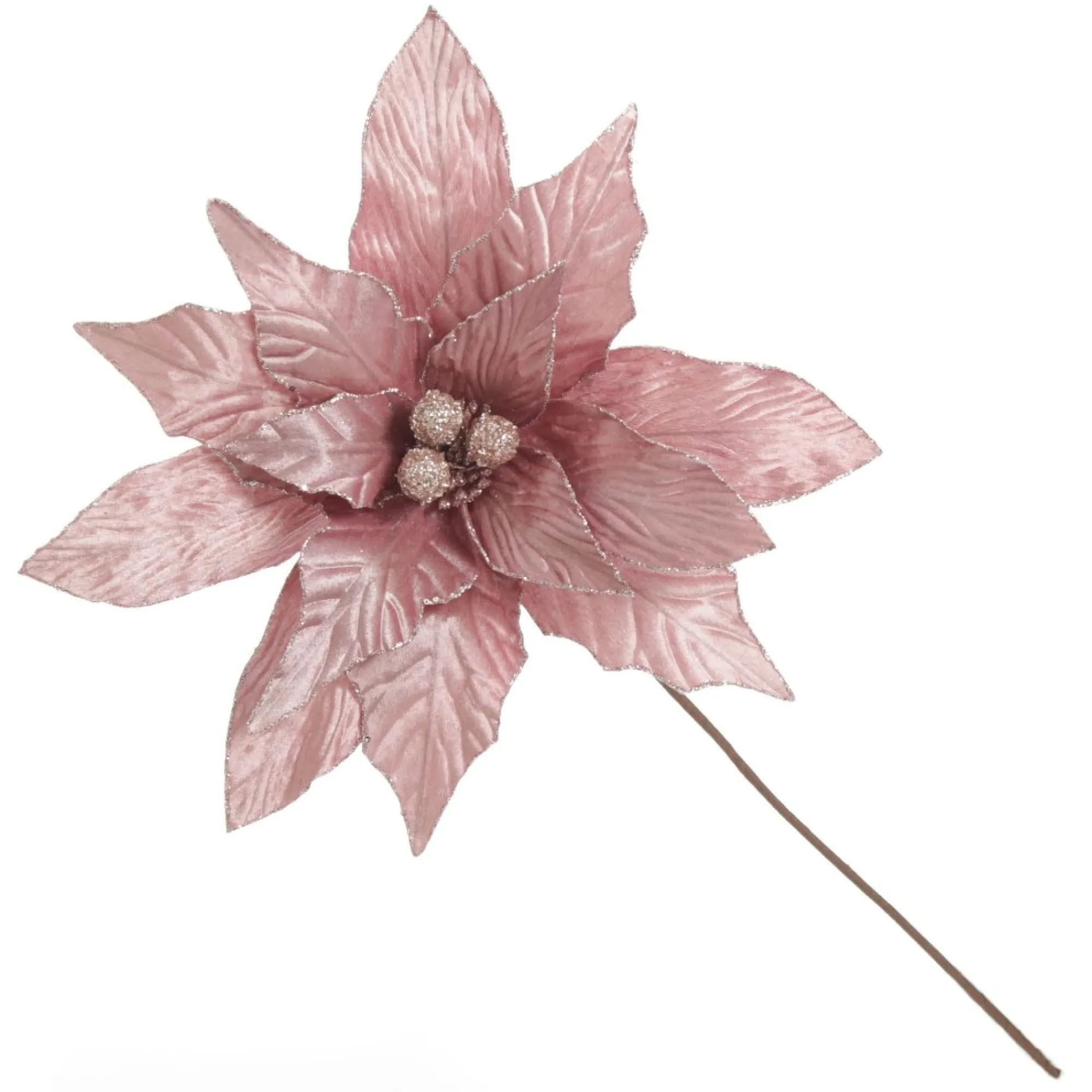 Large Pink Poinsettia Flower Stem with Glitter Trim Discount