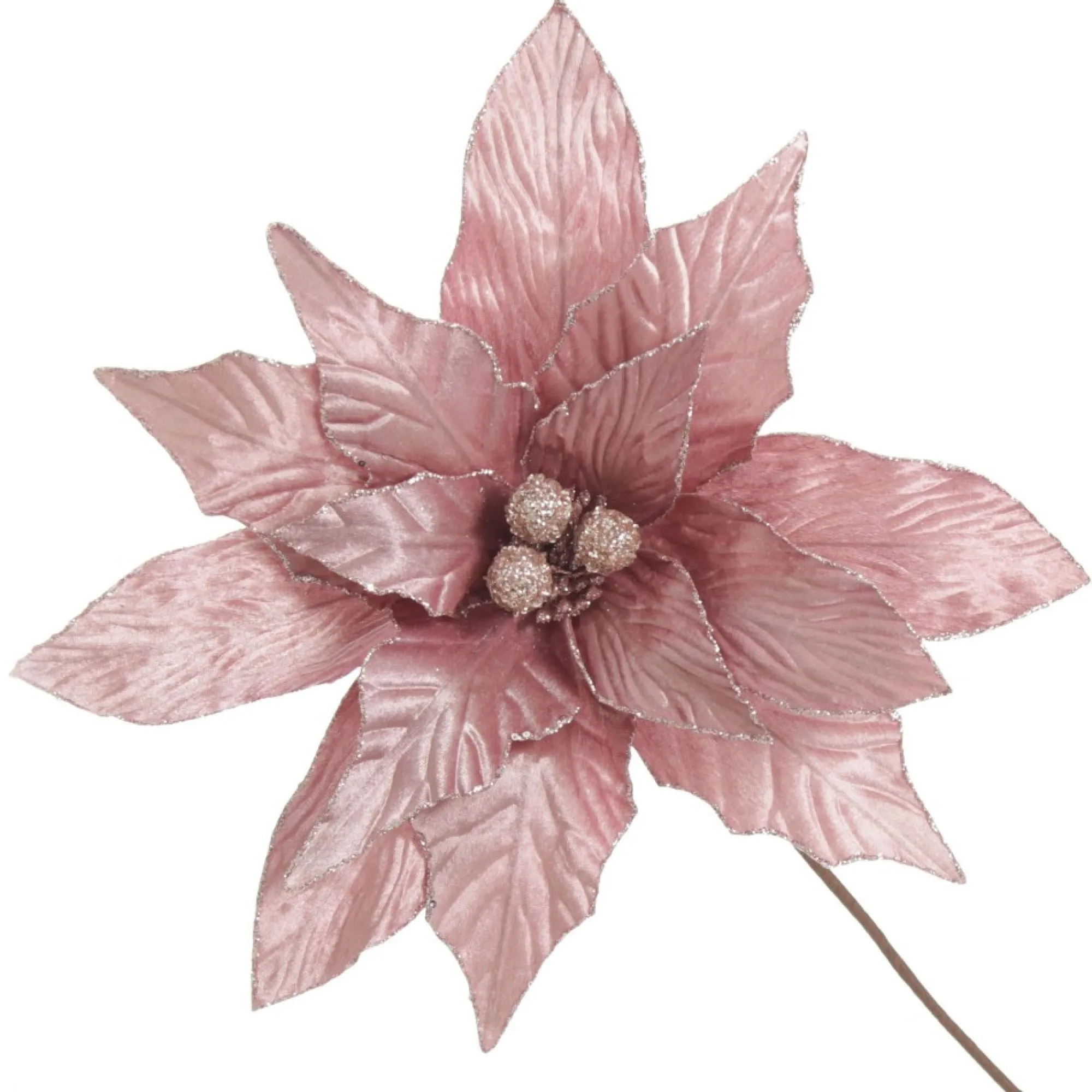 Large Pink Poinsettia Flower Stem with Glitter Trim Discount