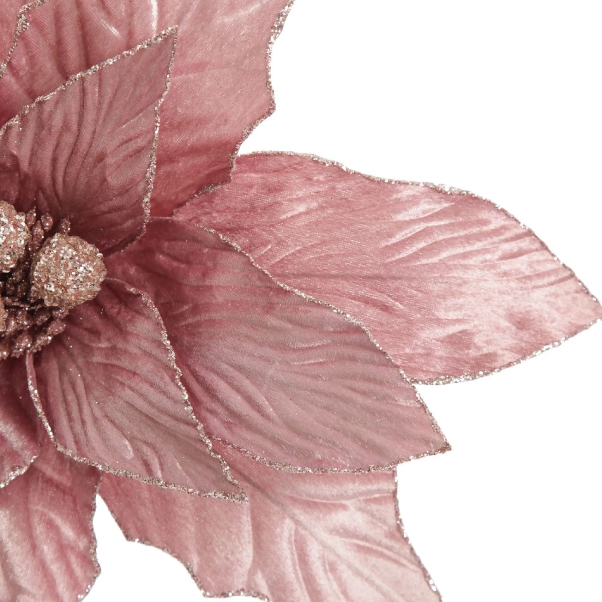 Large Pink Poinsettia Flower Stem with Glitter Trim Discount