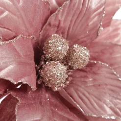 Large Pink Poinsettia Flower Stem with Glitter Trim Discount